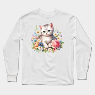 A cat decorated with beautiful colorful flowers. Long Sleeve T-Shirt